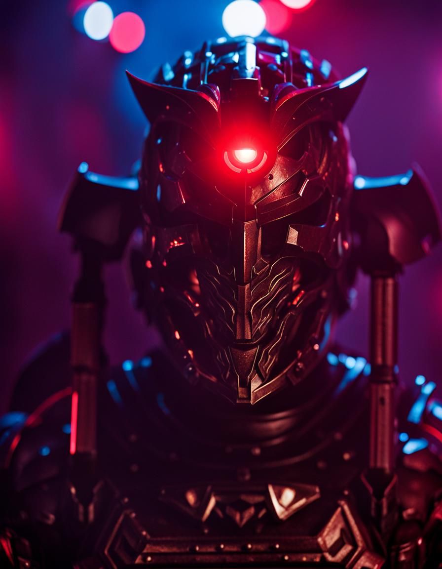 Villain with Brain Helmet in Dark Fantasy Lair