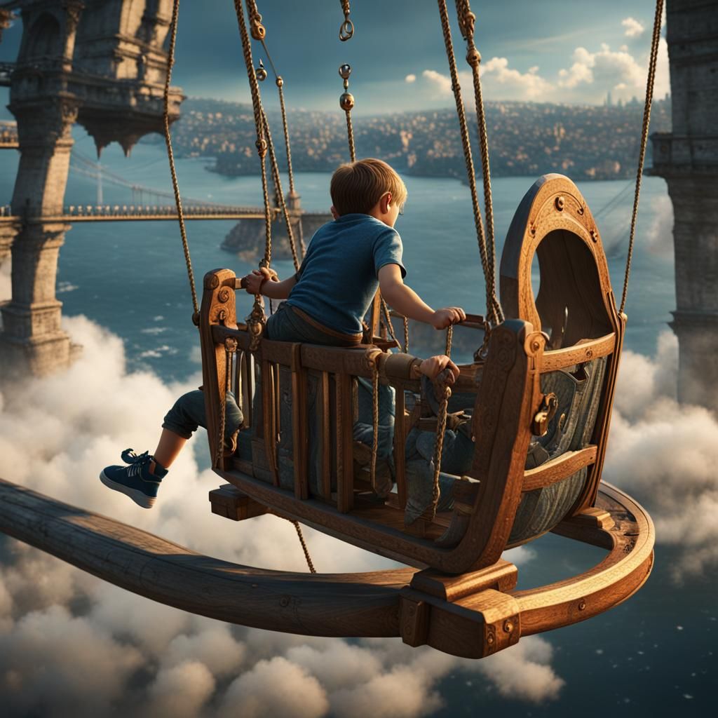 Child on Giant Swing on Bosphorus Bridge