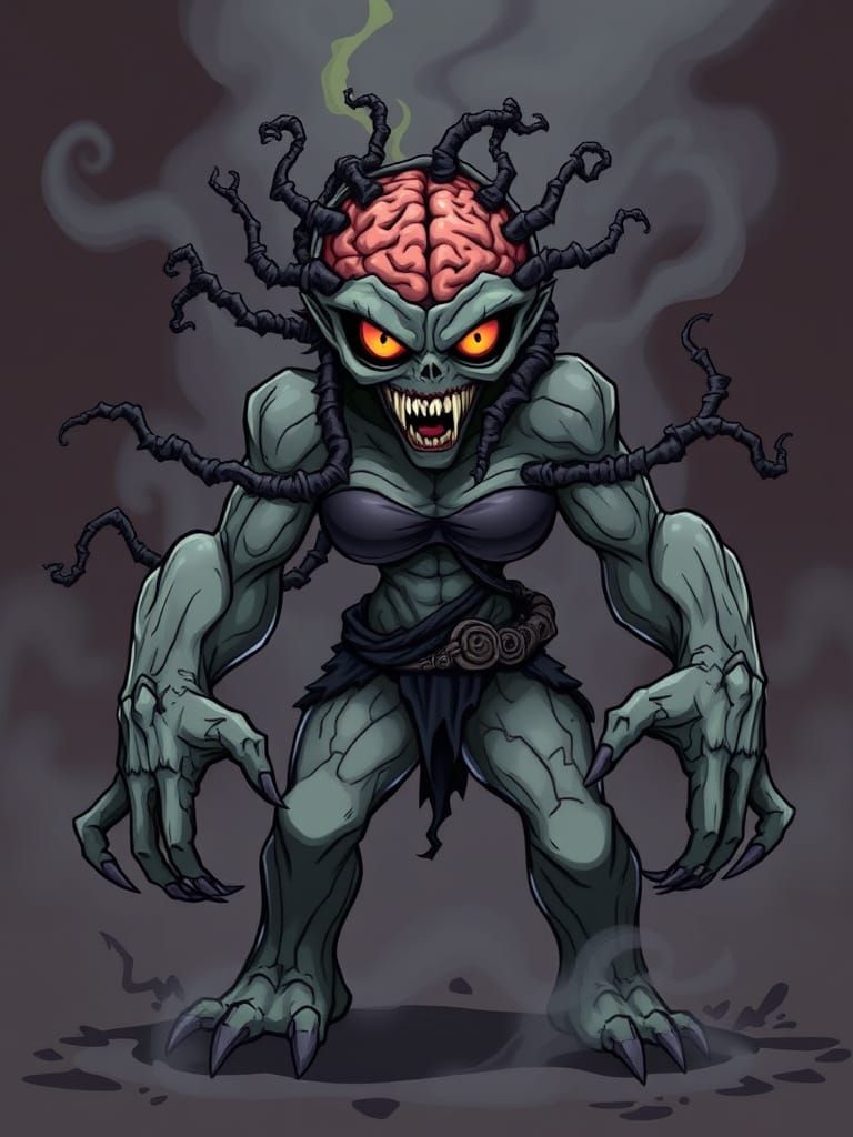 Cartoony Undead Woman Towering in Sinister Shadow