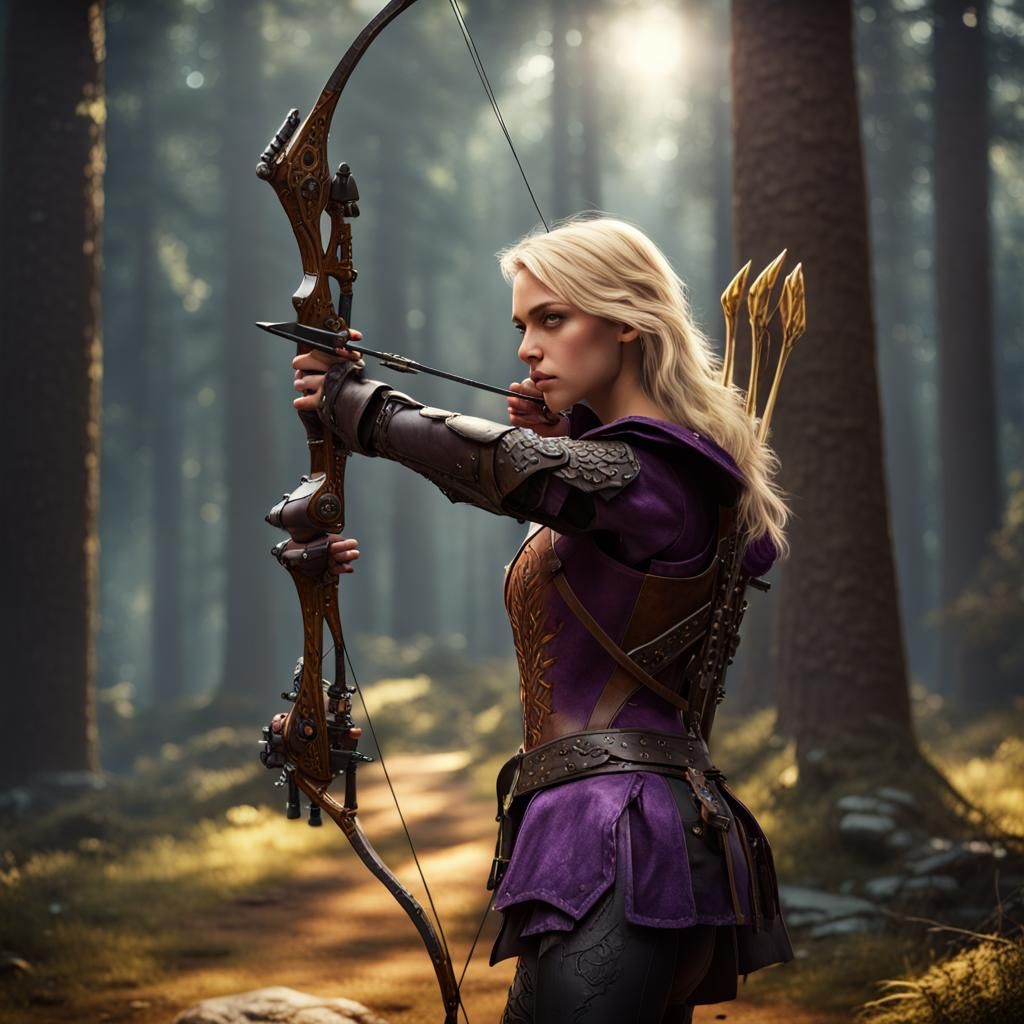 Fantasy Archer Hunts Elk in Dark Forest