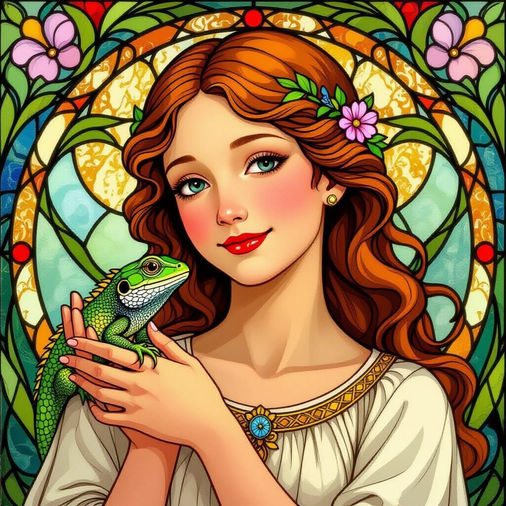 Goddess of Youth in Tiffany Glass Style