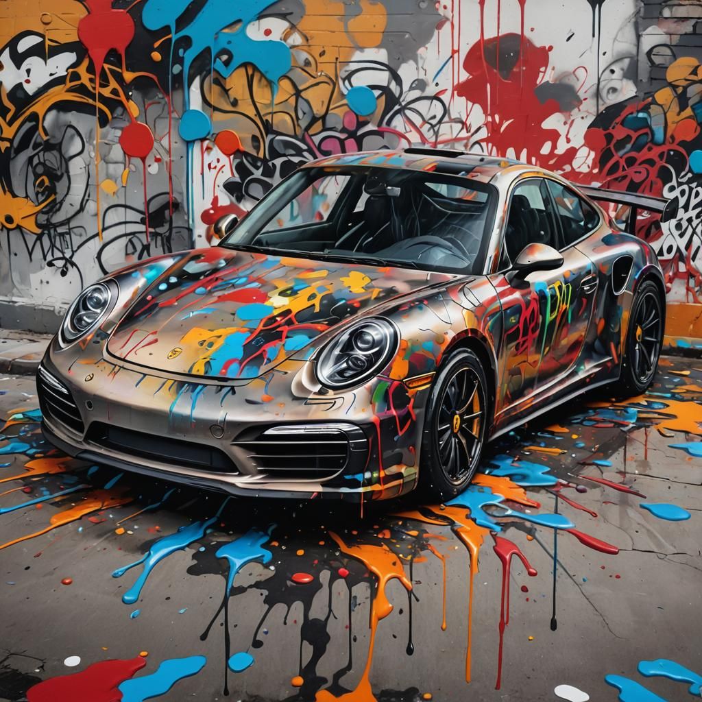 Porsche in Graffiti Splash Art Style