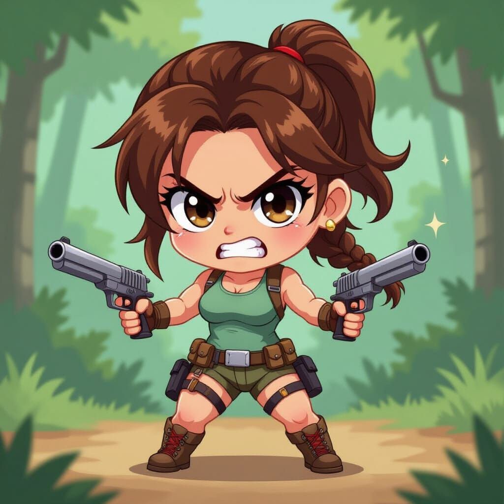 Furious Chibi Lara Croft in Jungle Ruins
