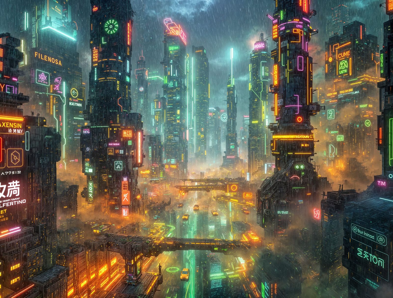 Futuristic Cityscape Aglow with Neon Splash Art