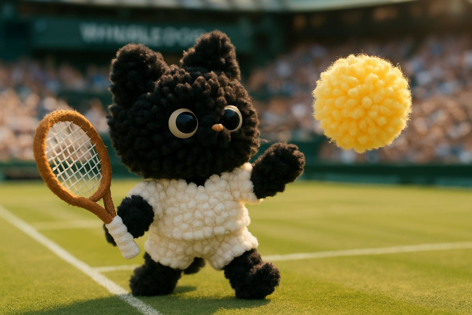 Pom Pom Cat Tennis Player on Centre Court
