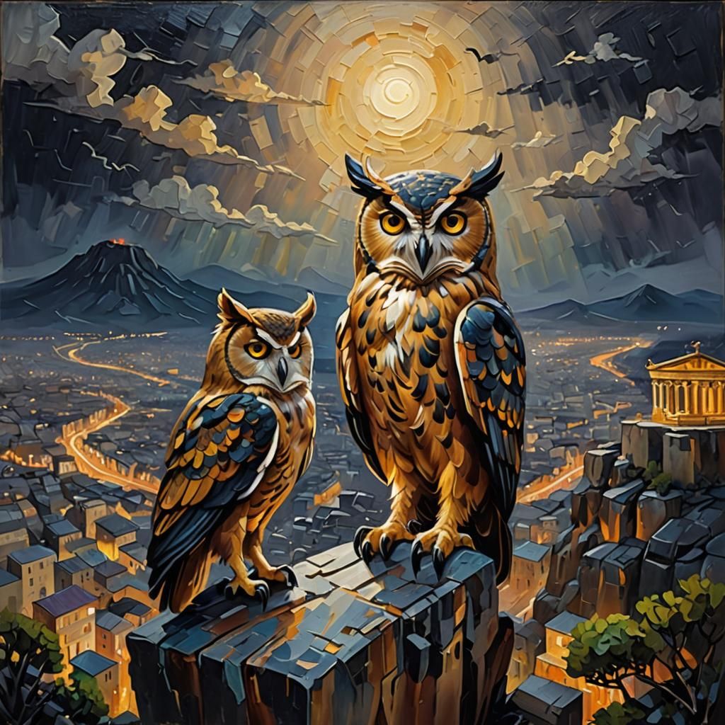 Wooden Owl on Acropolis in Fauvist Painting