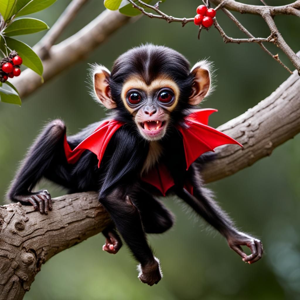 Vampire Spider Monkey Hanging From a Branch