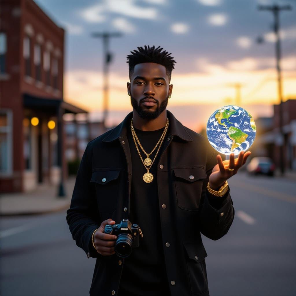Black Man with Glowing Earth Sphere in Vicksburg