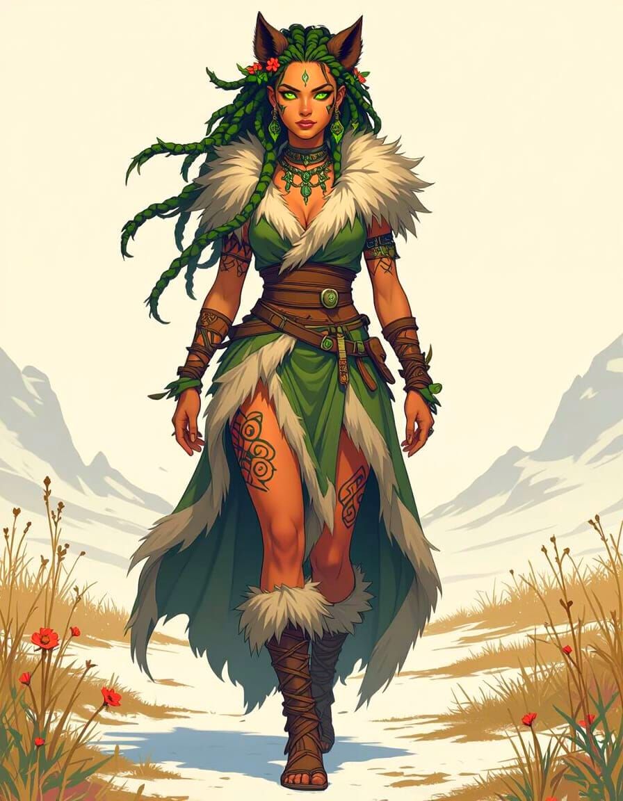 Boar Woman Walks Tundra, Anime Style