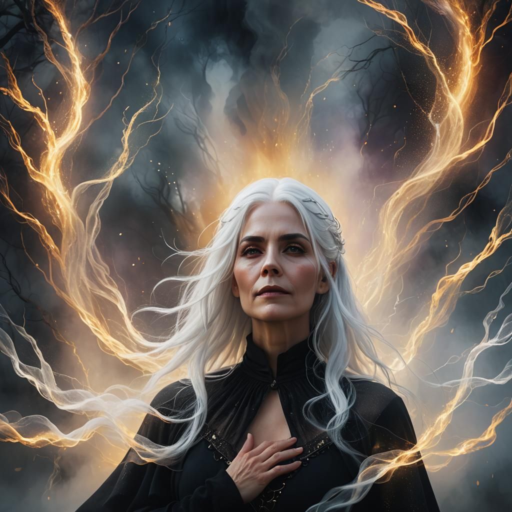 Mystical White-Haired Woman in Digital Art