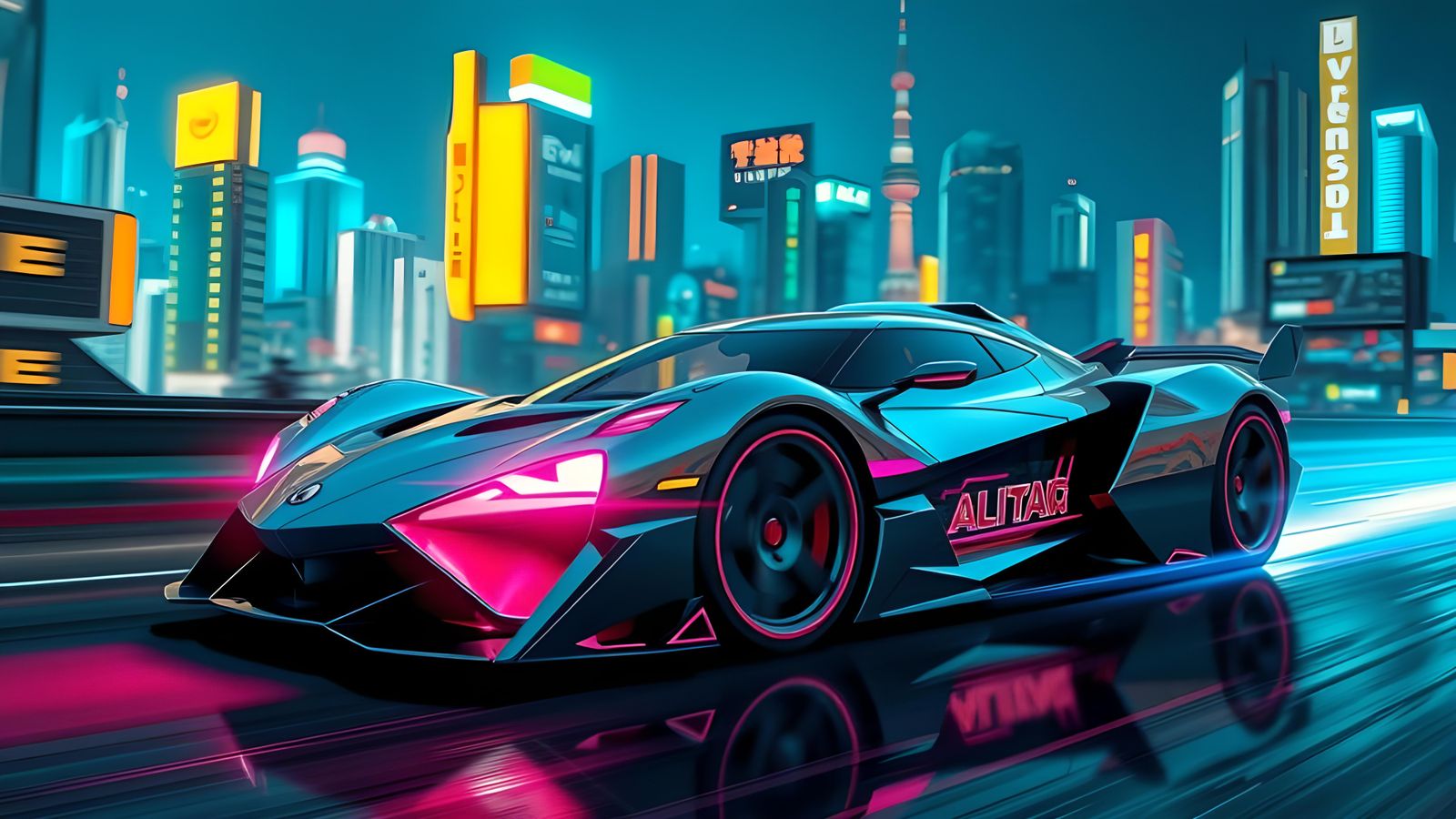 Futuristic Manga Supercar in Comic Book Style