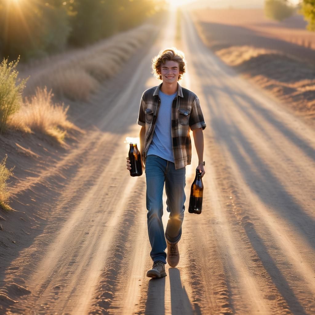 Rural Landscape Photography of Boy with Beer