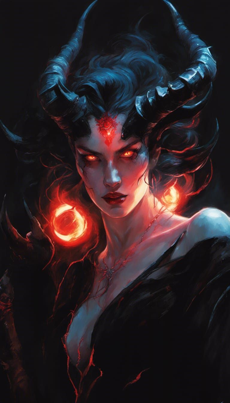 Lilith Diablo Portrait with Neon Lights
