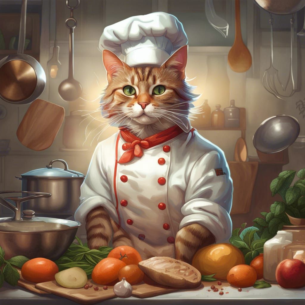 Chef Cat Portrait in Hyperdetailed Digital Art Style