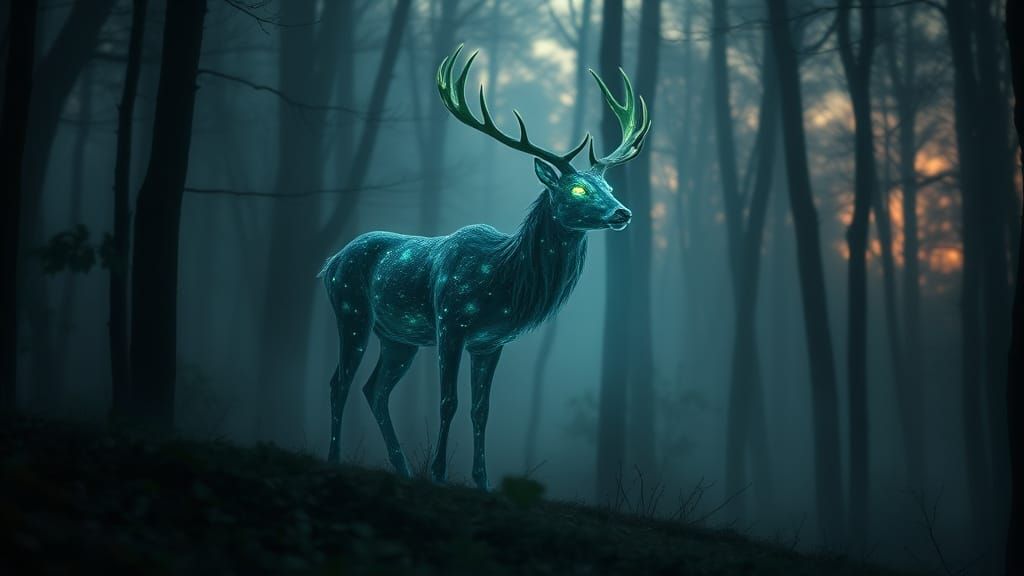Spectral Deer Shimmers in Twilight Forest