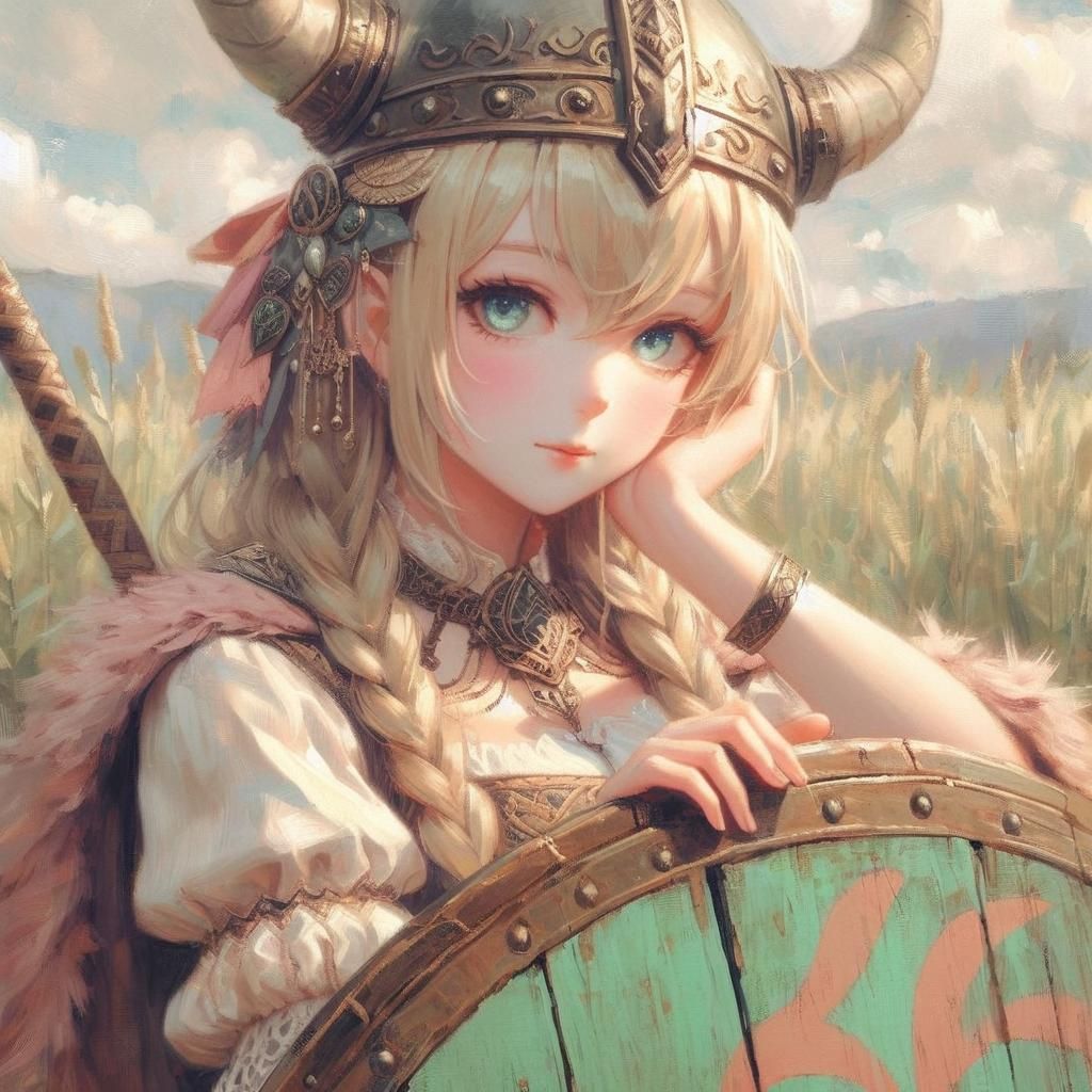 Nordic Shield Maiden Portrait in Oil Paint Style