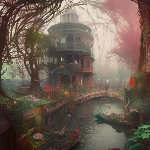 Steampunk Venice Meets Fairy Forest: Digital Art