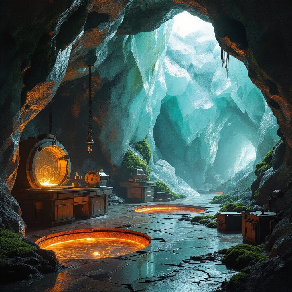 Futuristic Geode Laboratory with Crystalline Walls