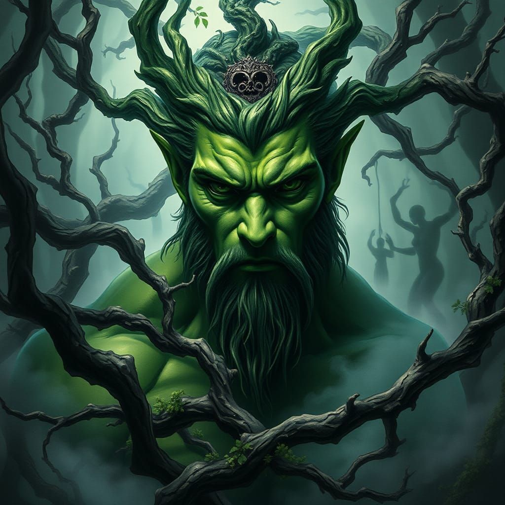 Humanoid Green Man in Ethereal Celtic Forest