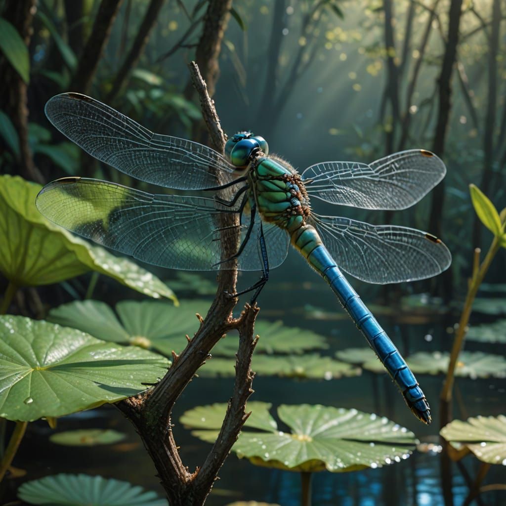 Intricate Australian Dragonfly Macro in Hyper-Realistic Styl...