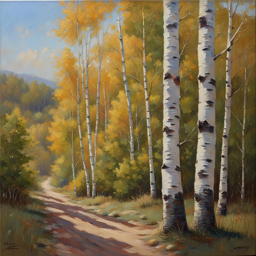 Birch Trees: Oil Painting in Gurney Style