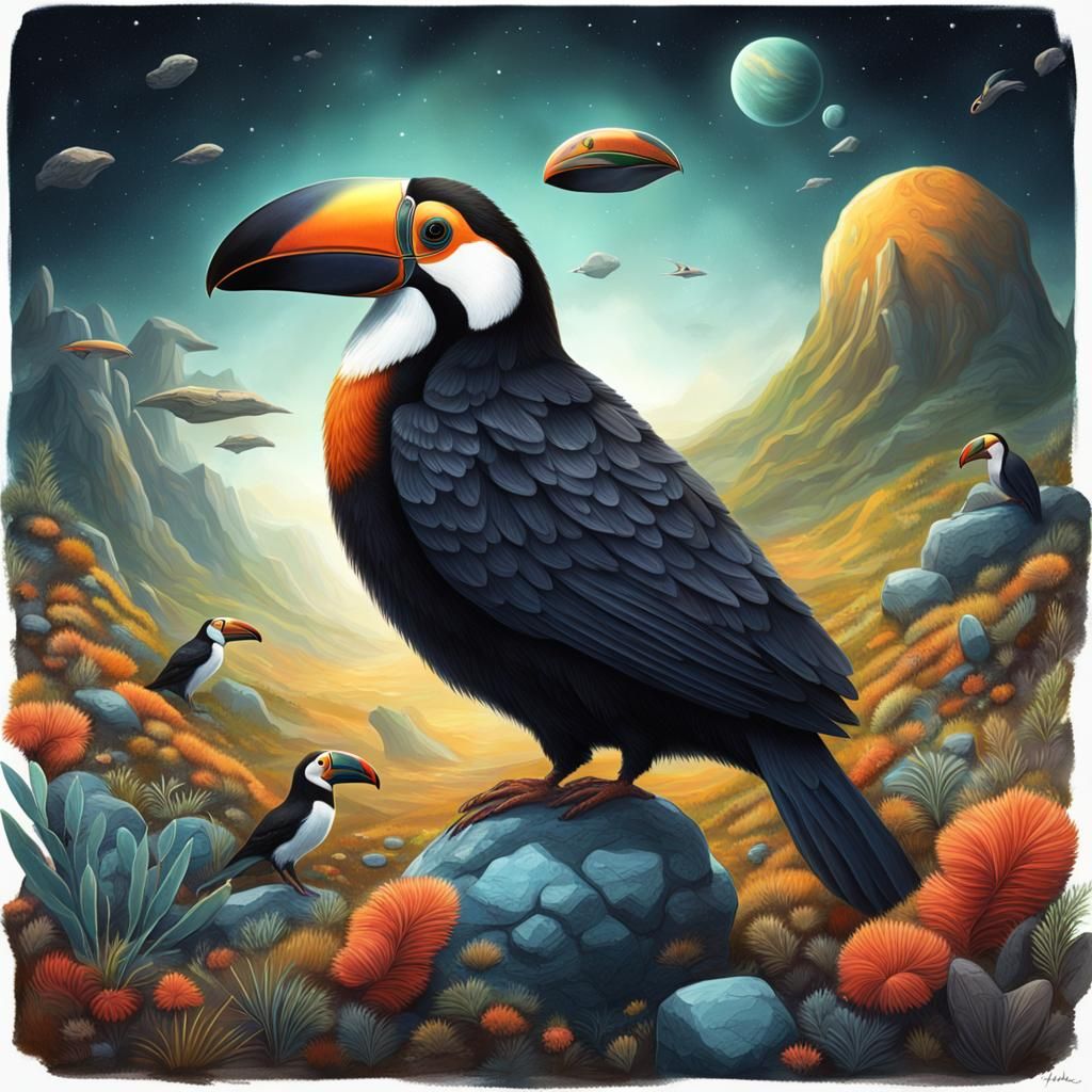 Exoplanet Concept Art: Puffin-Toucan Alien Lifeforms