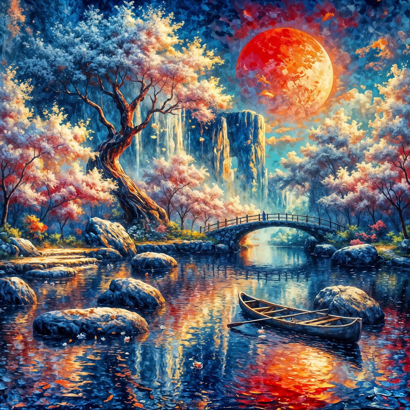 Koi Pond Sunset: A Pop Art Concept Painting