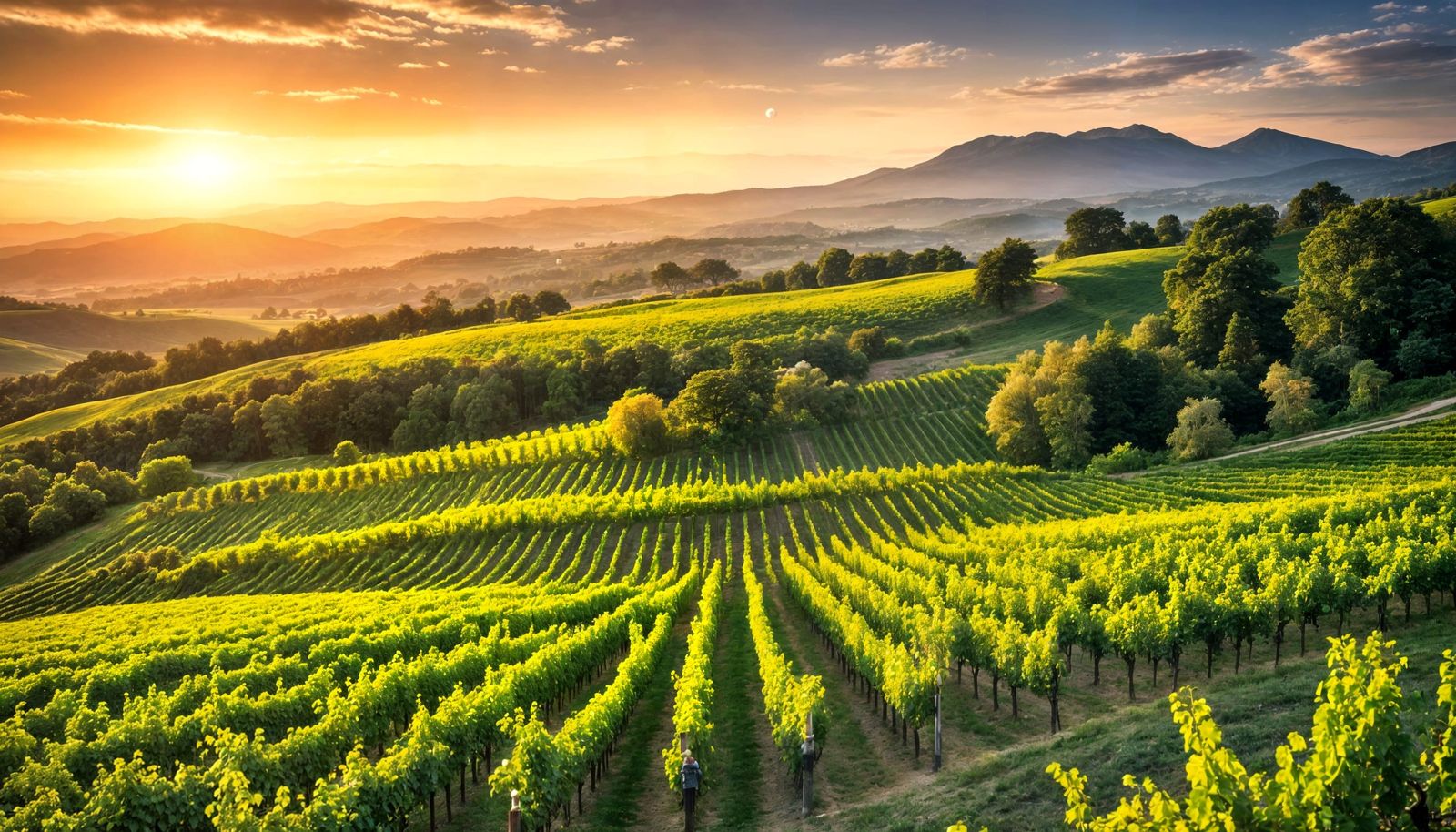 Luxurious Flying Saucer Over Lush Vineyards