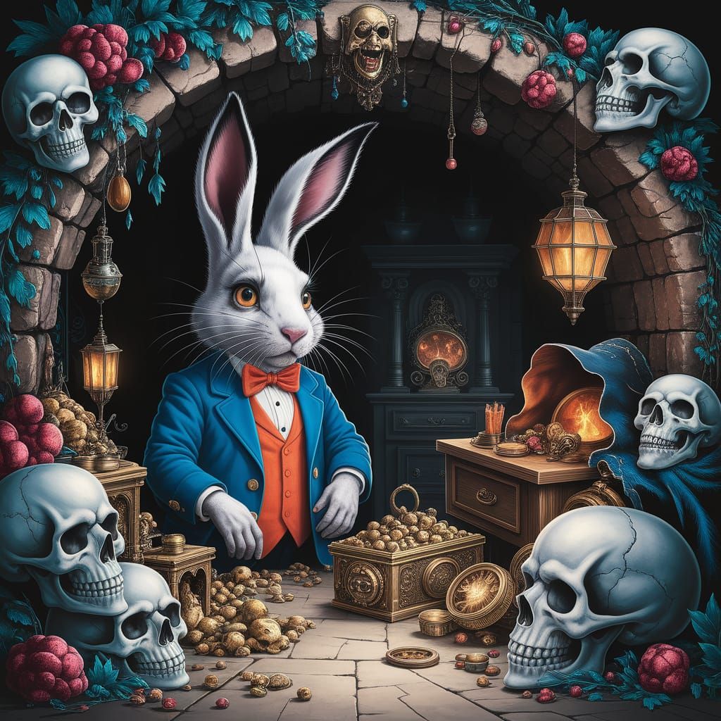 Rabbit Hole Overflowing With Treasure and Skulls