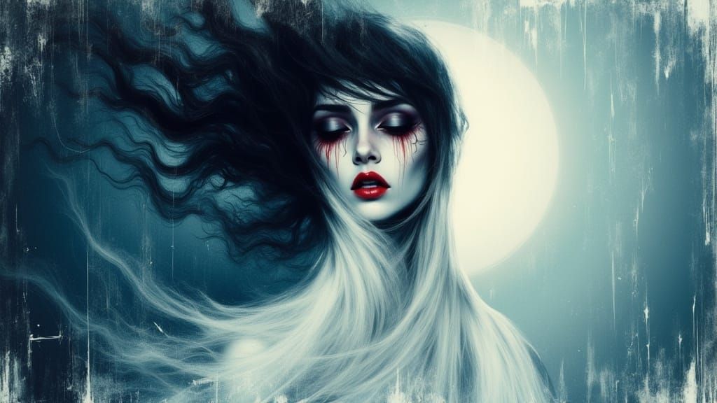 Anguished Woman with Angel Eyes in Ethereal Style