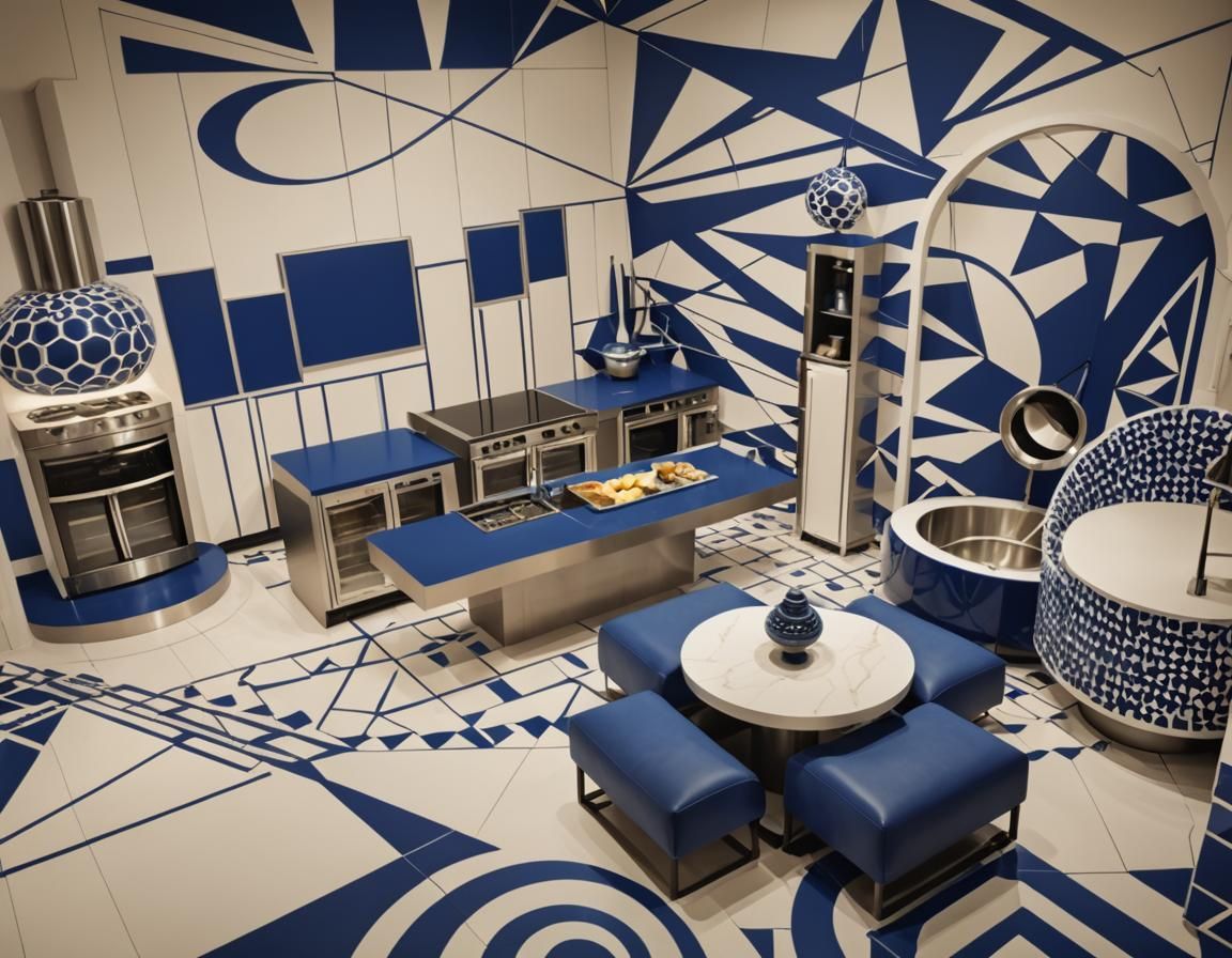 Whimsical Futurism: Geometric Kitchen in Cobalt and Navy