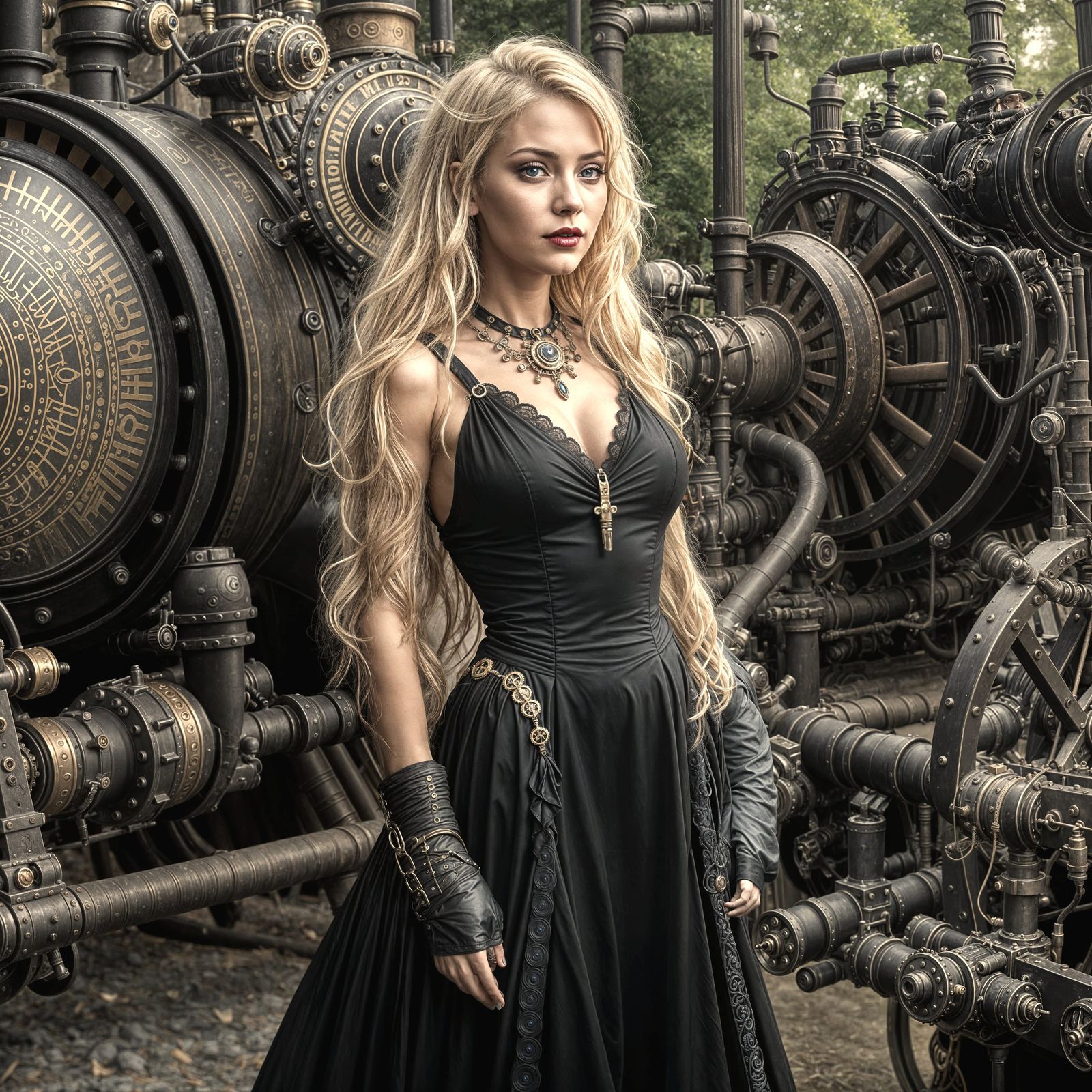 Steampunk Siren in Elegant Black Gown