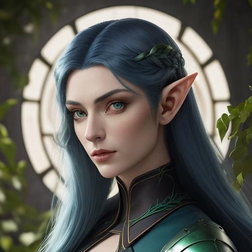 Elven Druid Portrait in Art Nouveau Style