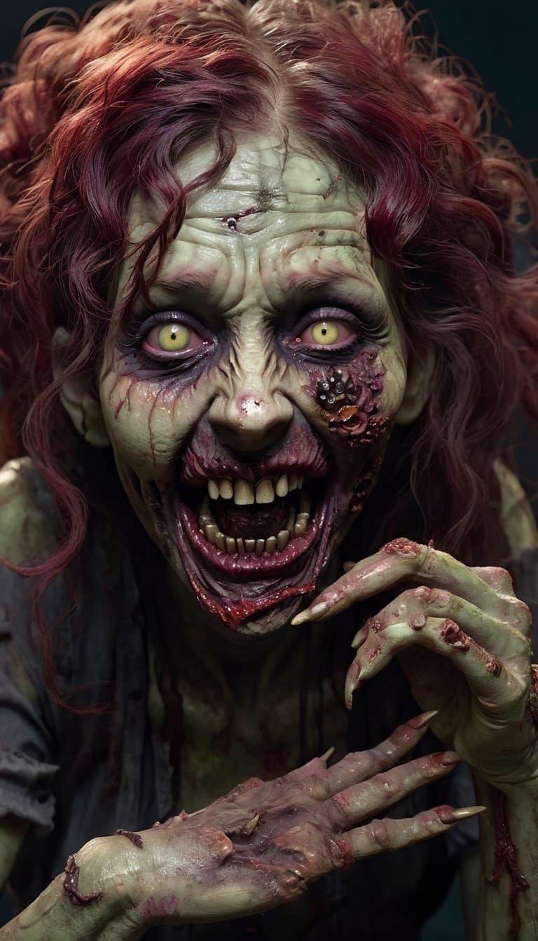 Grotesque Zombie Woman With Decaying Hands