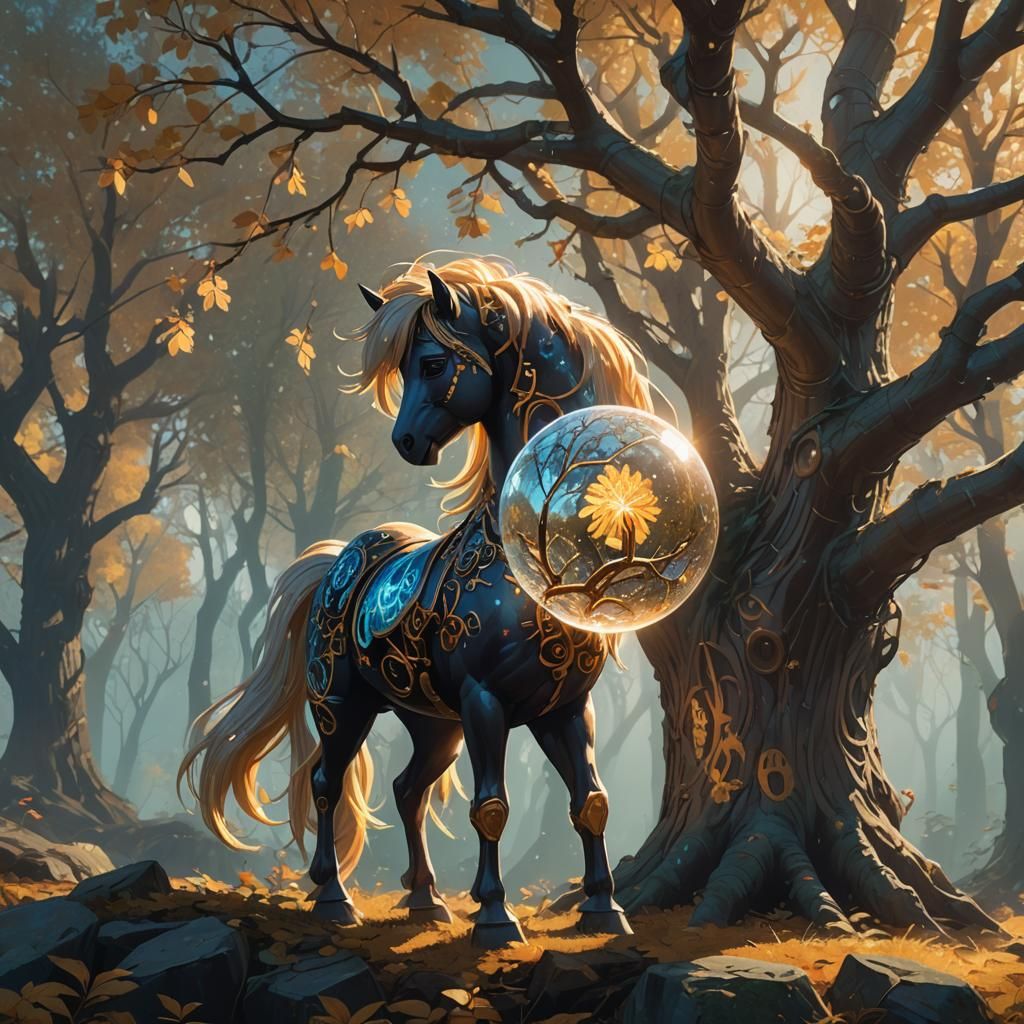 Enchanted Pony with Crystal Orb, Fantasy Art