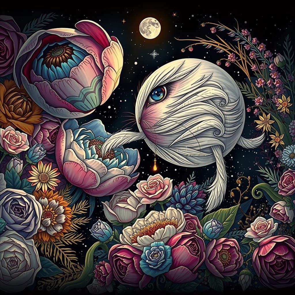 Whimsical White Bunny in Enchanted Floral Wonderland