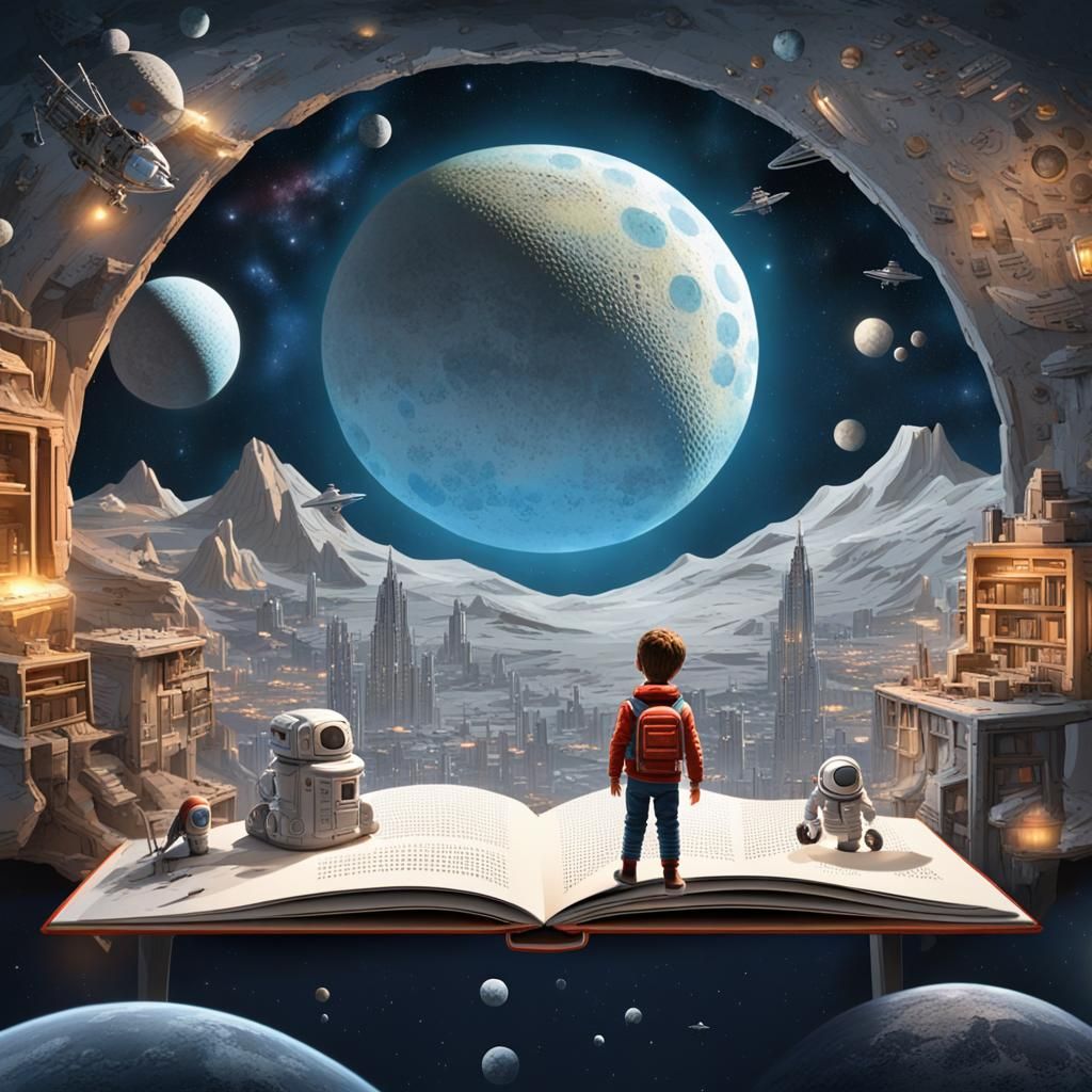 Sci-Fi Pop-Up Book with Boy on Moon