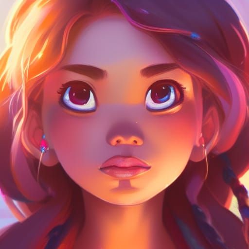 Kawaii Moana Portrait at Sunset, Hyperdetailed Art
