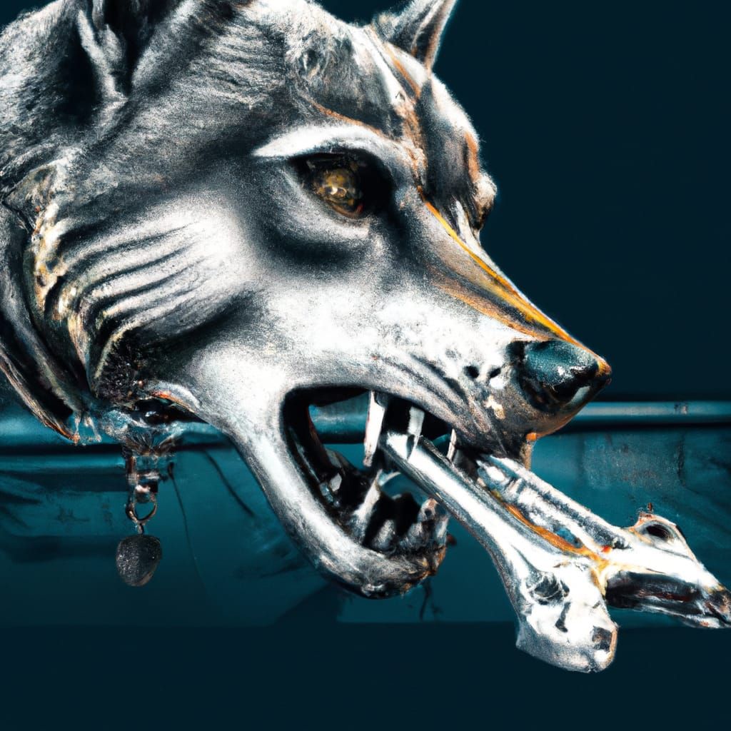 Wolf Eating Chrome Cyborg Bone in HD