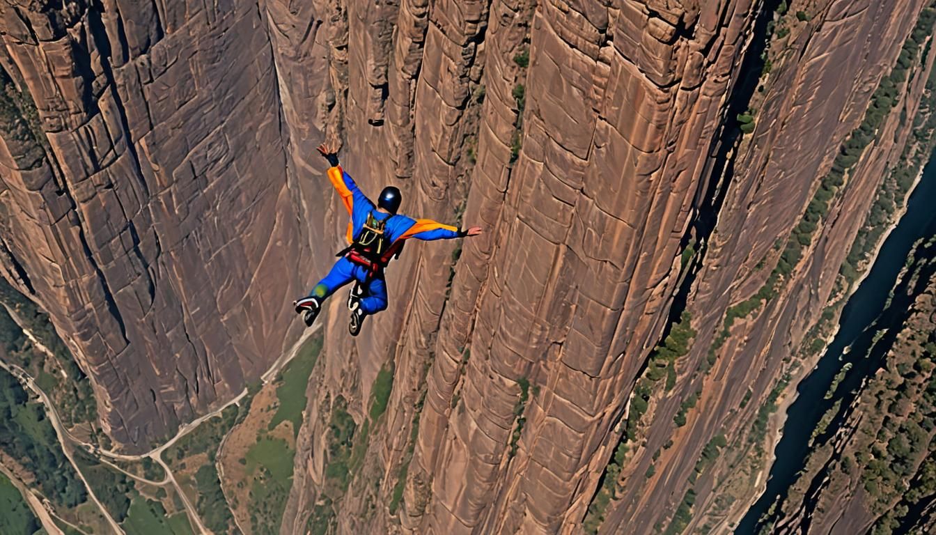 Base Jumper's Canyon Flight: Vintage Watercolor Art