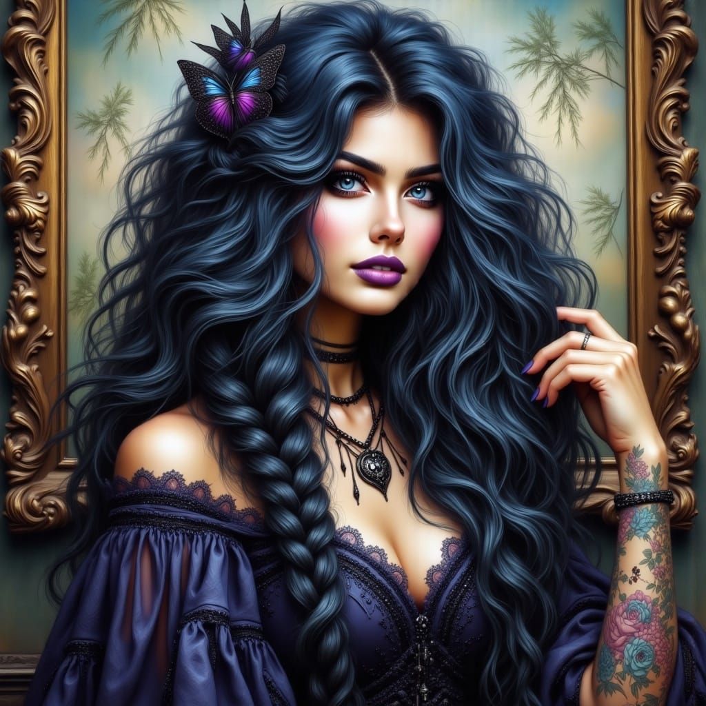 Cyber Goth Beauty in Edgy Salon Background