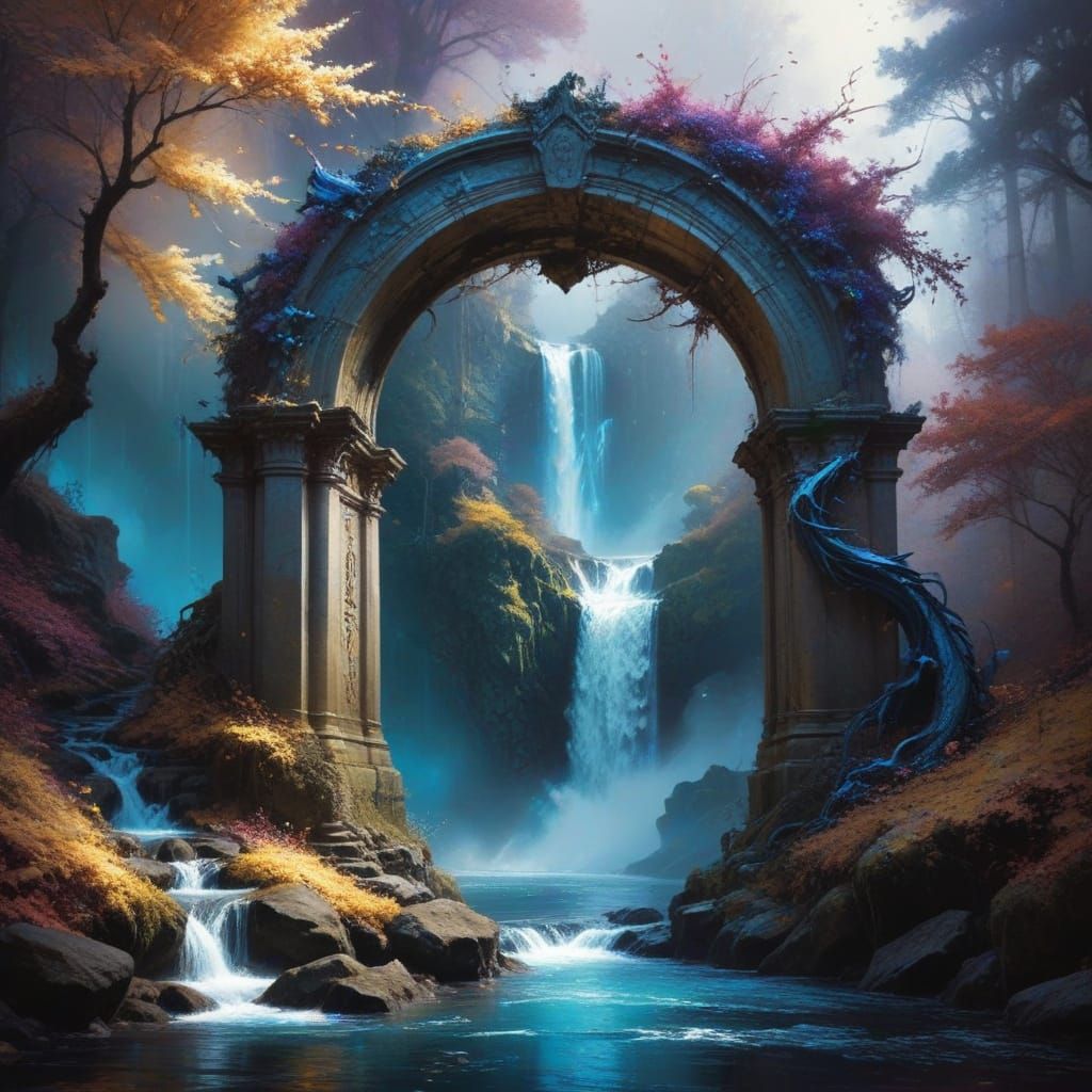 Whimsical Dragon Archway in Autumnal Splendor