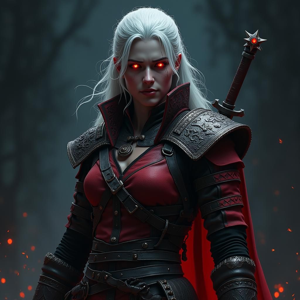 Defiant Heroine in Grimdark Chiaroscuro Style