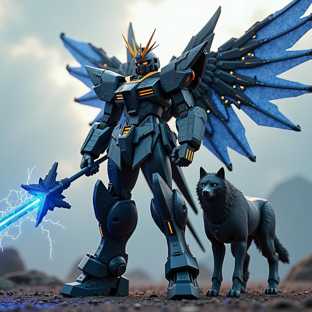 Gundam Exia in Dragon Armor with Robotic Wolf