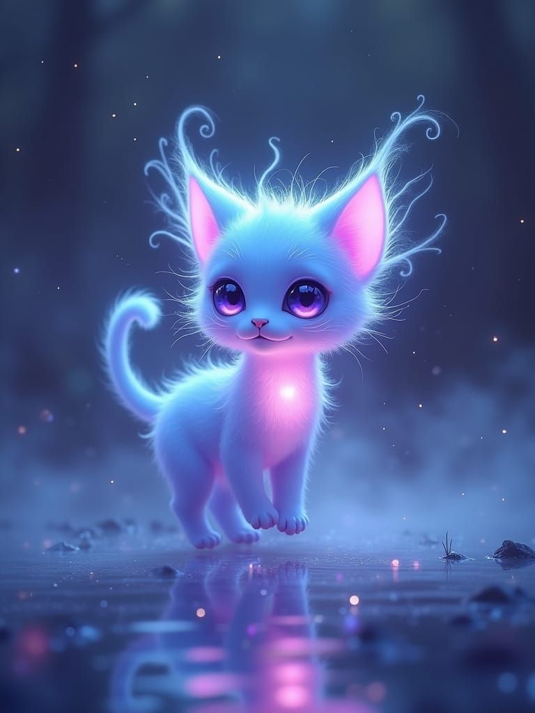 Luminous Ghost Cat in Fantasy Art Style