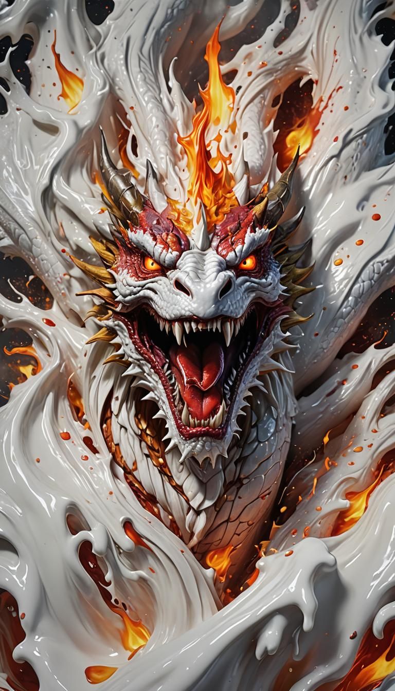 Psychedelic Dragon in Flames on Milk Cloth