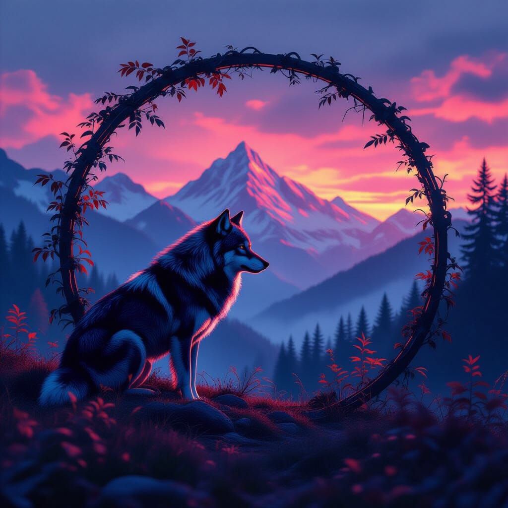 Haunting Wolf Silhouette with Autumn Landscape