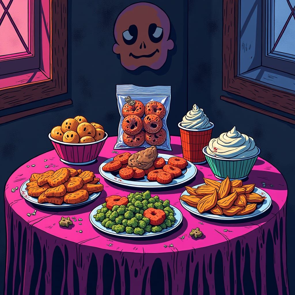 Halloween Snacks in Synthwave Comic Style
