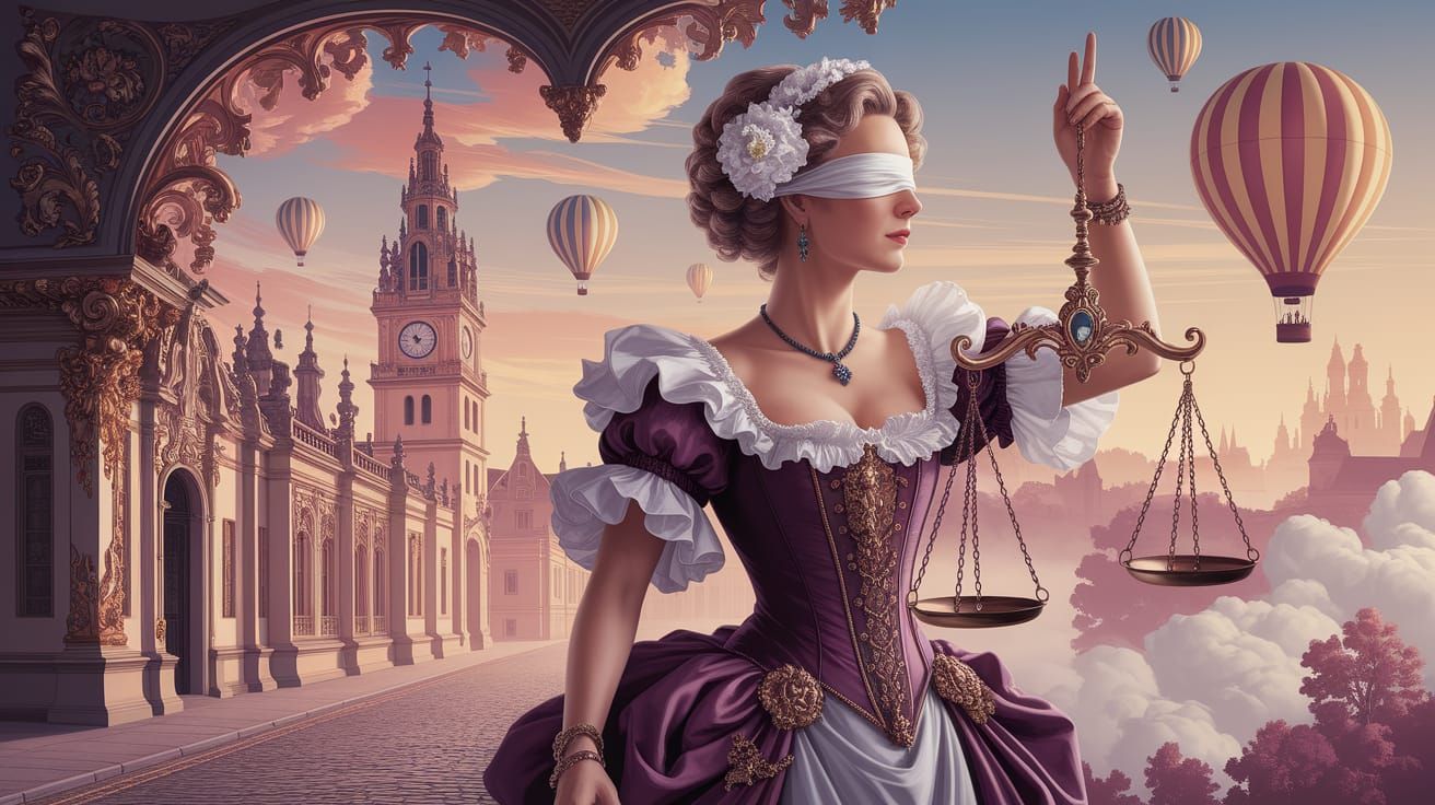 Woman with Scales in Dreamlike Art Nouveau Cityscape