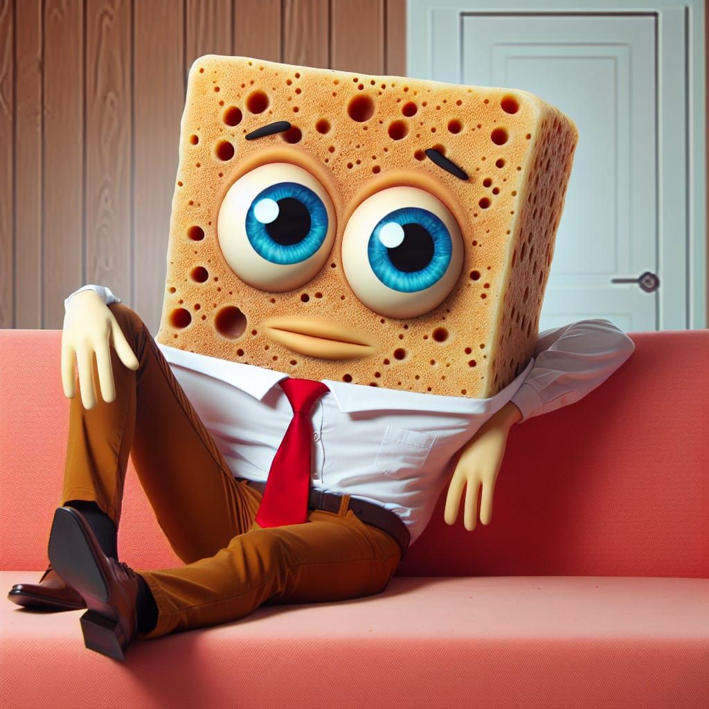 Cartoon Sea Sponge Lounging on Coral Couch